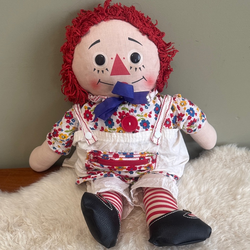 Red-Haired Rag Doll Plush Toy with Floral Outfit